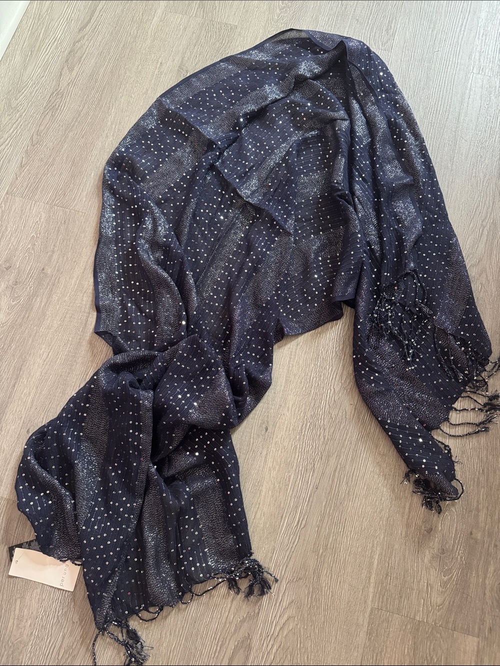 per una Navy Shimmery Dot Fringe Wrap